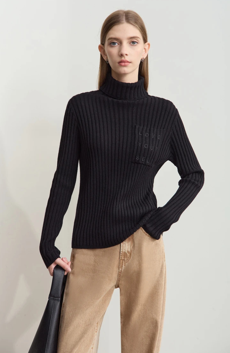 Ribbed High Neck Knitted Top