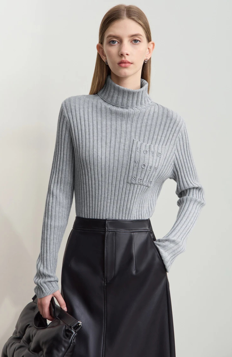 Ribbed High Neck Knitted Top