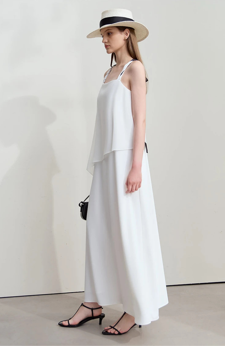 Black Maxi Slip Dress with Double Layer Bodice