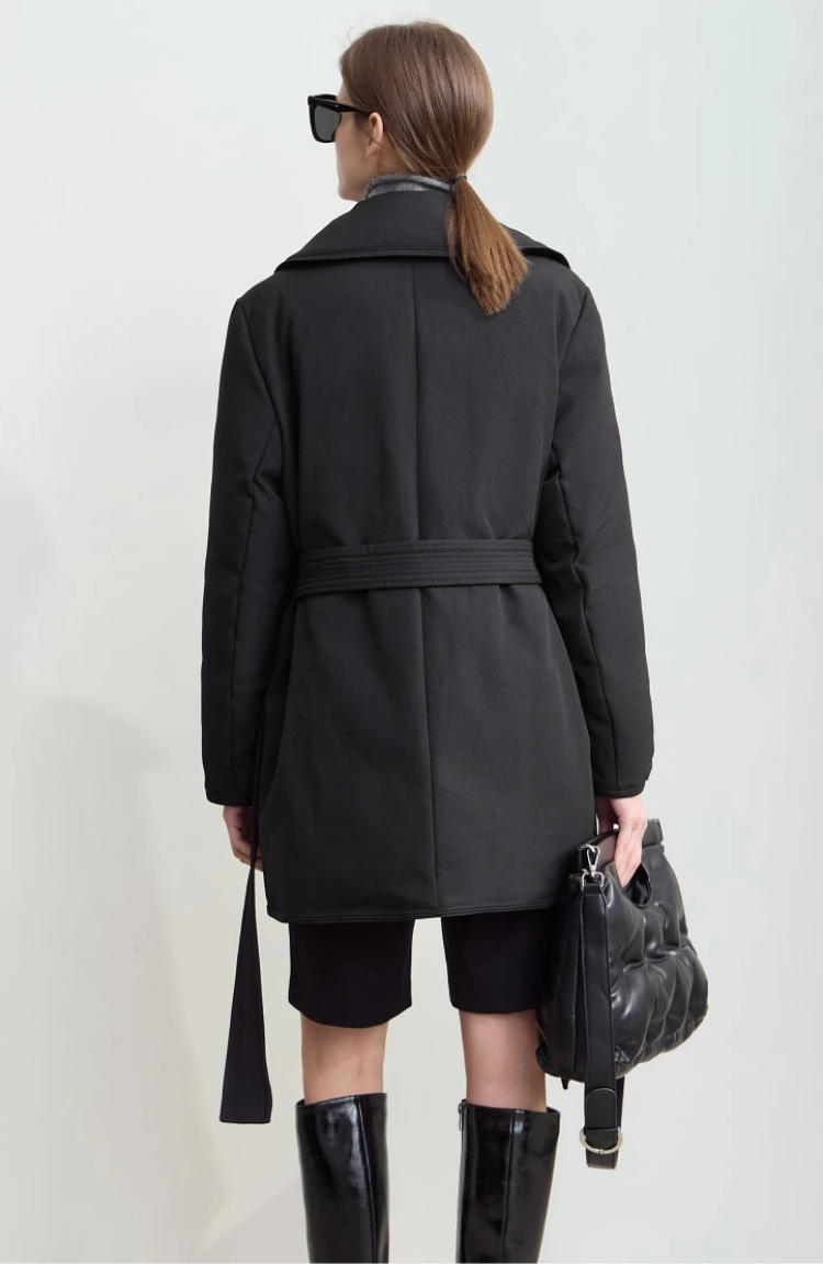 Belted Down Jacket with Shawl Collar