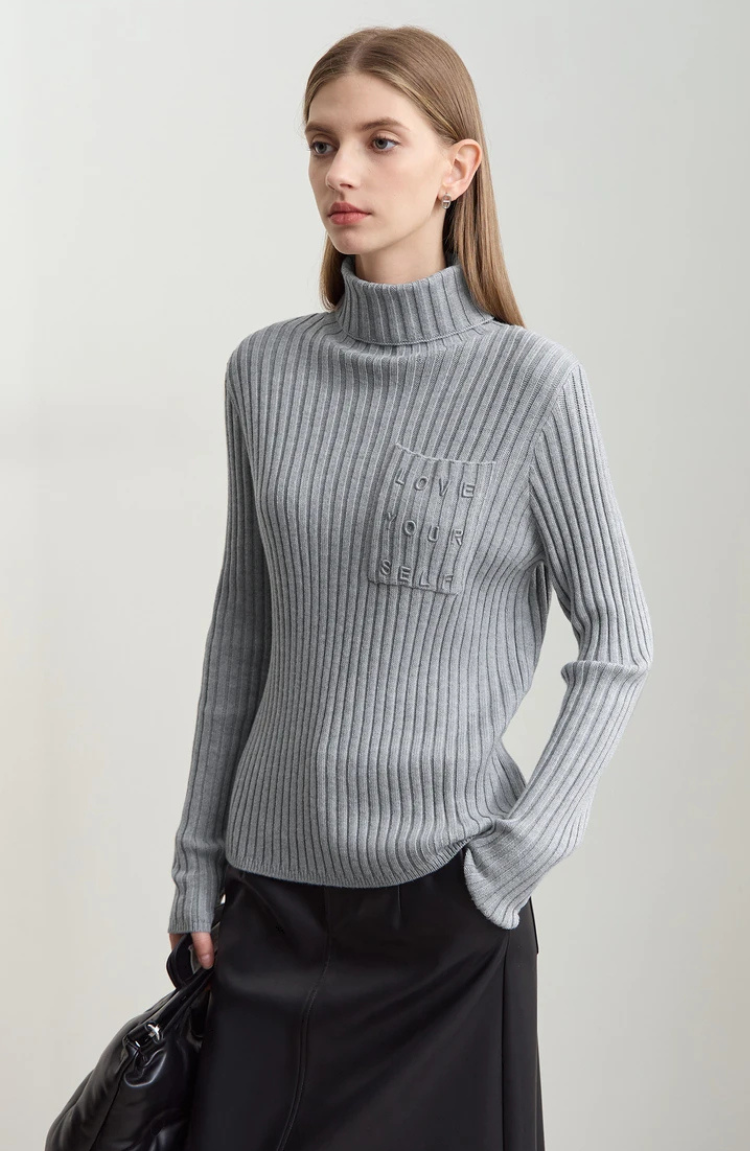 Ribbed High Neck Knitted Top