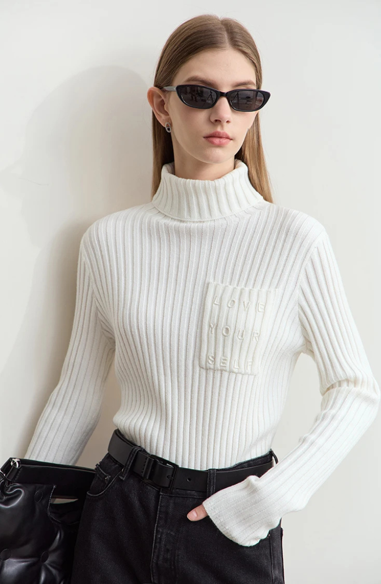 Ribbed High Neck Knitted Top