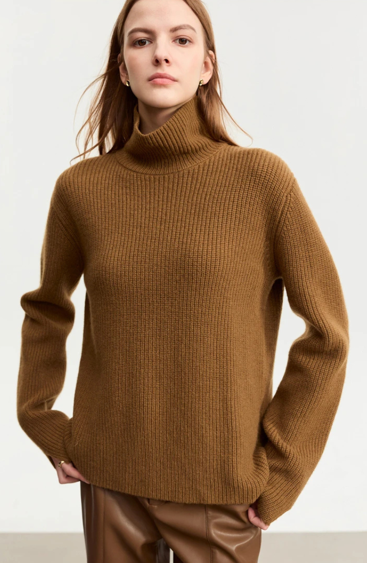Ribbed Wool Turtleneck Jumper