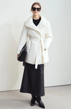 Belted Down Jacket with Shawl Collar
