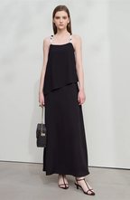 Black Maxi Slip Dress with Double Layer Bodice