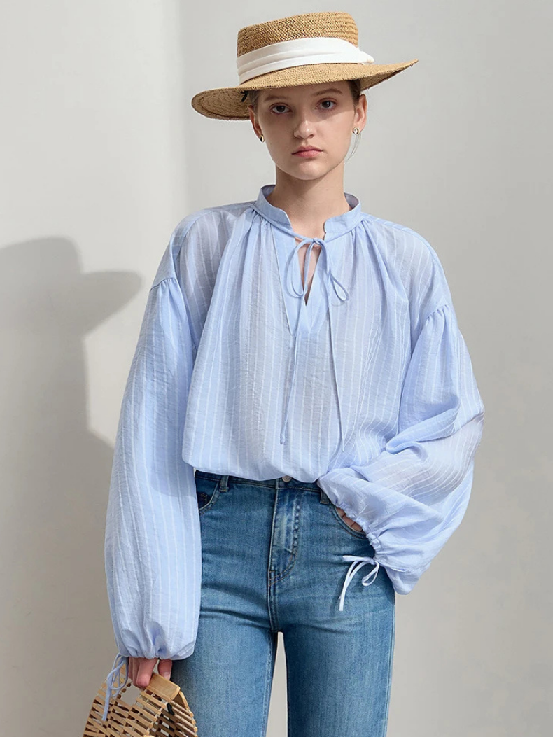 Tie-Neck Puff Sleeve Blouse