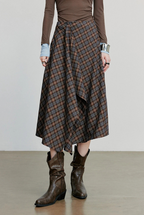 Checked Midi A-line Skirt