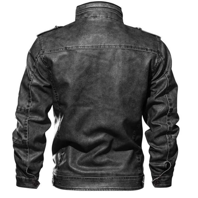 Men's Biker Jacket with Stand-Up Collar and Zip Pocket