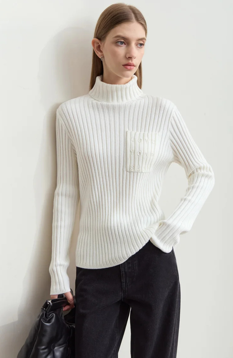 Ribbed High Neck Knitted Top