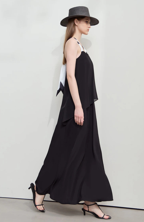 Black Maxi Slip Dress with Double Layer Bodice
