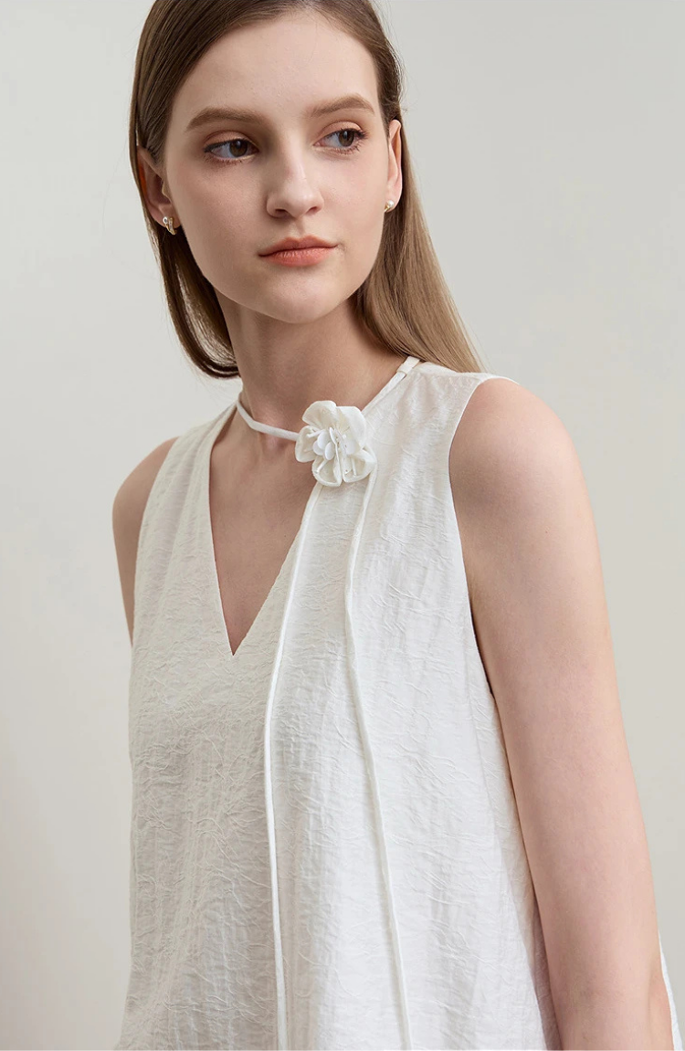 Sleeveless Tie-Neck Crinkled Midi Dress