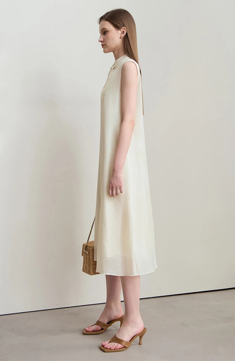 Sleeveless Mandarin Collar Midi Dress