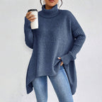 Oversized Roll Neck Jumper for Women with Asymmetric Hem