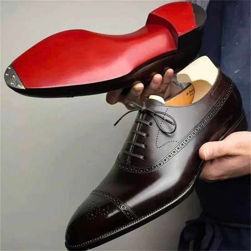 Oxford Shoes with Cap Toe Design and Signature Red Sole for Men