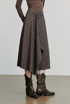 Checked Midi A-line Skirt