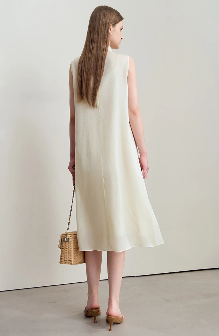 Sleeveless Mandarin Collar Midi Dress