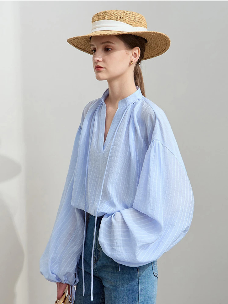 Tie-Neck Puff Sleeve Blouse