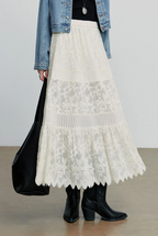 High Waist Tiered Lace Maxi Skirt