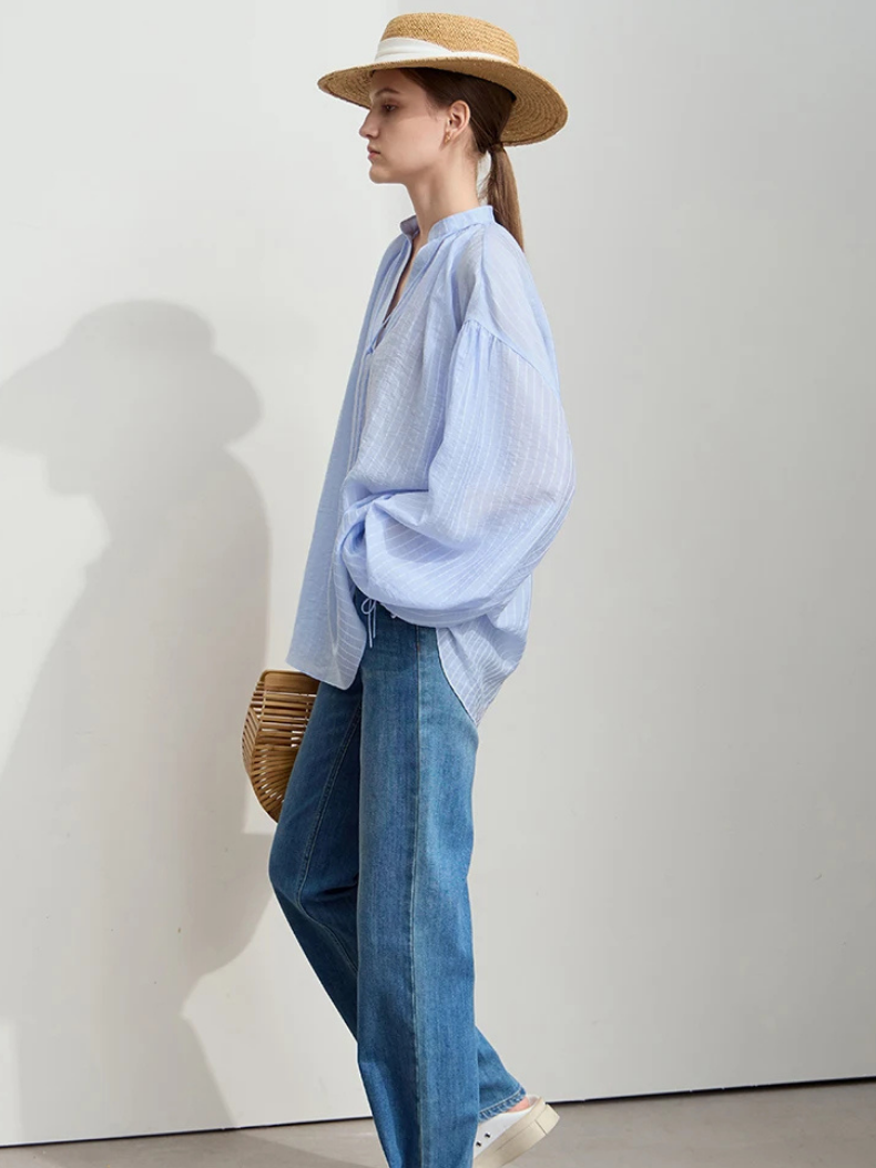 Tie-Neck Puff Sleeve Blouse