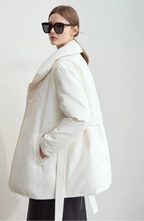 Belted Down Jacket with Shawl Collar