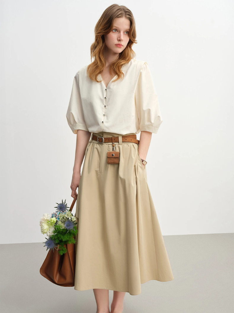 V-neck Puff Sleeve Blouse