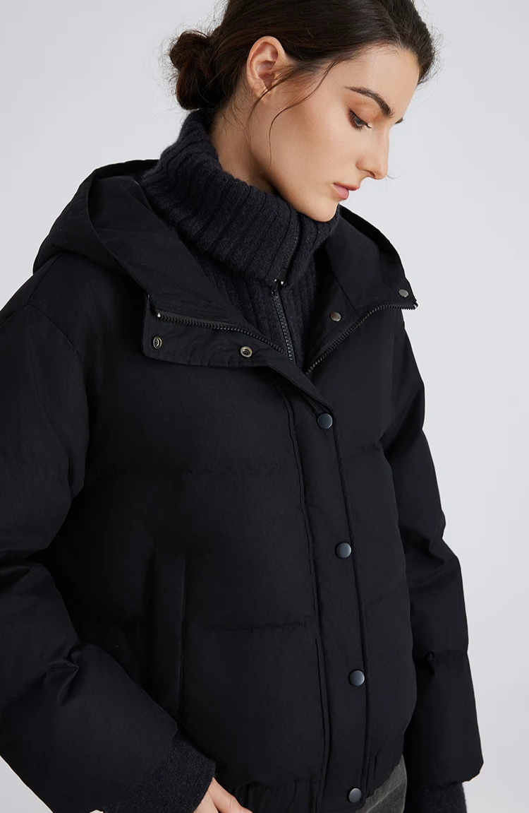 Hooded Short Down Jacket with Zip Closure