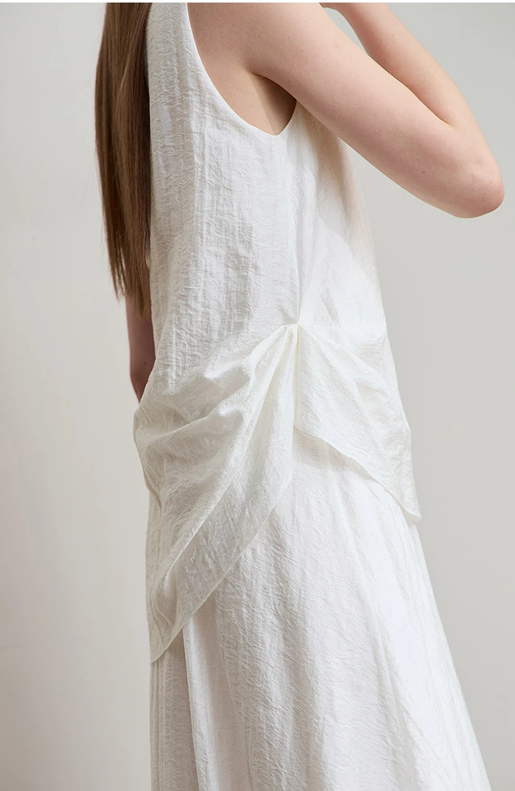 Sleeveless Tie-Neck Crinkled Midi Dress