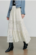 High Waist Tiered Lace Maxi Skirt