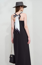 Black Maxi Slip Dress with Double Layer Bodice
