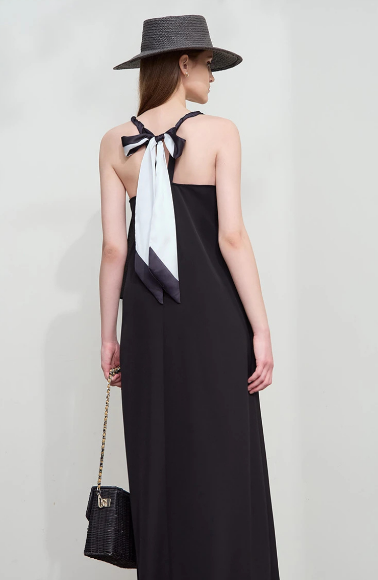 Black Maxi Slip Dress with Double Layer Bodice