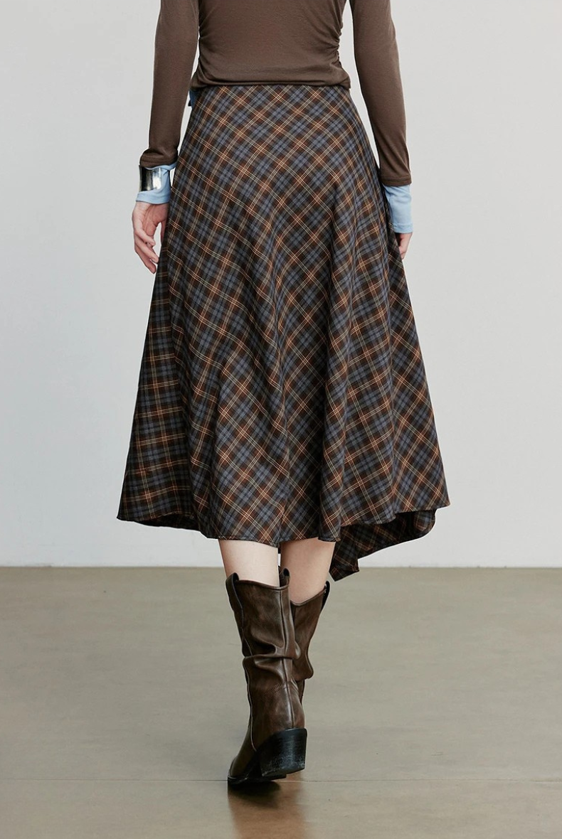 Checked Midi A-line Skirt
