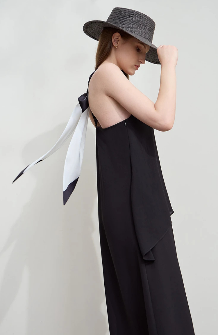 Black Maxi Slip Dress with Double Layer Bodice