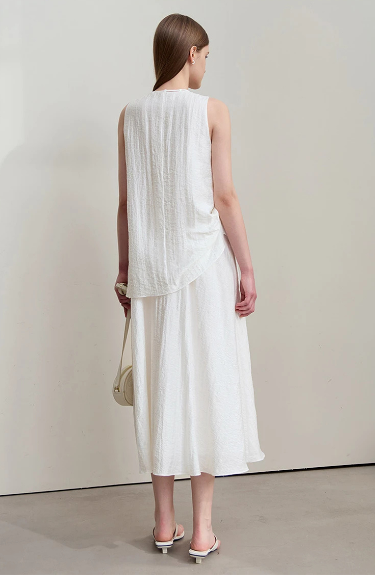 Sleeveless Tie-Neck Crinkled Midi Dress