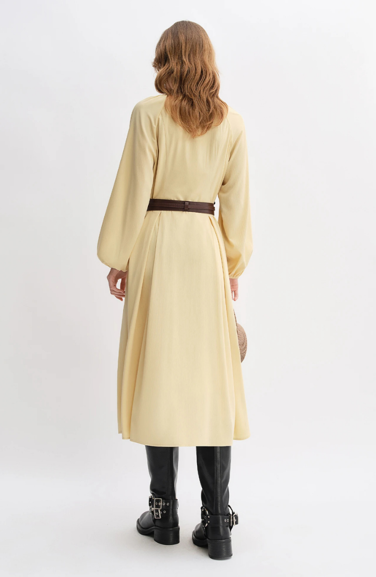 Long Sleeve Belted Midi Shirt Dress for Women