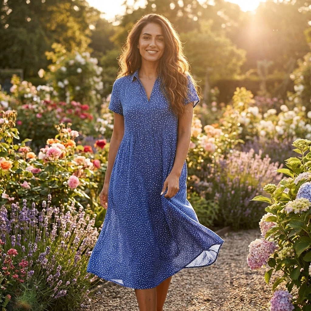 Polka Dot Summer Dress with Relaxed Fit and Flowing Silhouette for Women