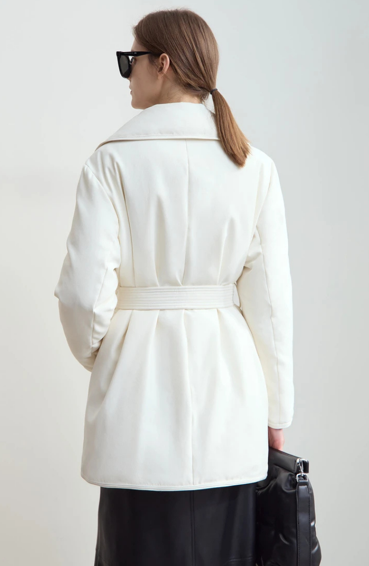 Belted Down Jacket with Shawl Collar