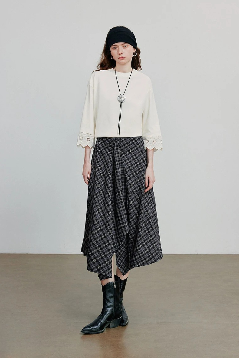 Checked Midi A-line Skirt