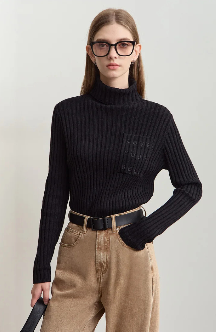 Ribbed High Neck Knitted Top