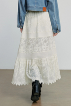 High Waist Tiered Lace Maxi Skirt