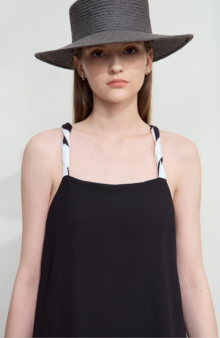 Black Maxi Slip Dress with Double Layer Bodice