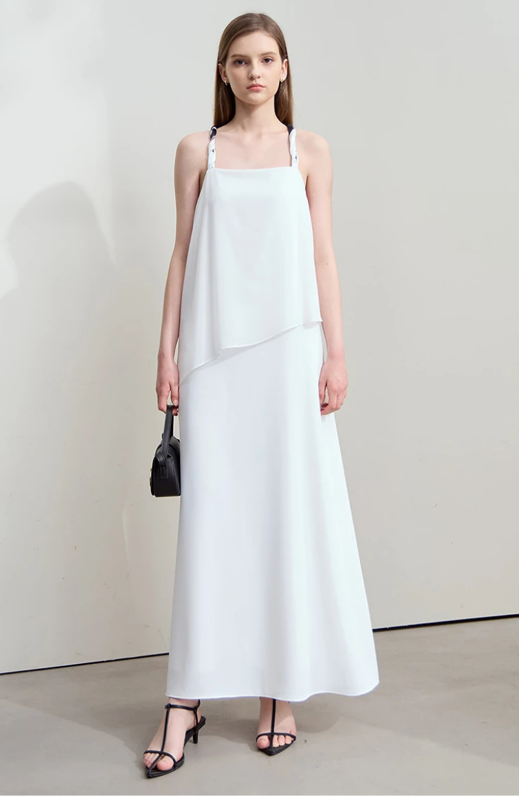 Black Maxi Slip Dress with Double Layer Bodice