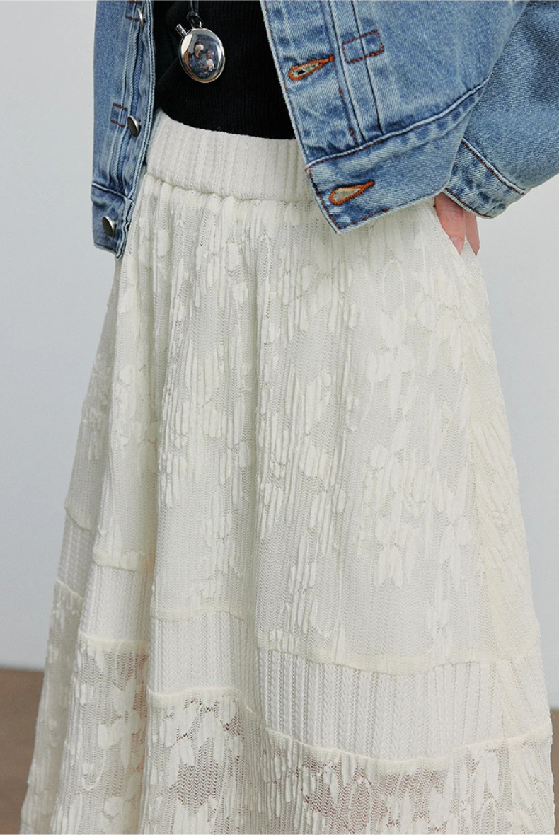High Waist Tiered Lace Maxi Skirt