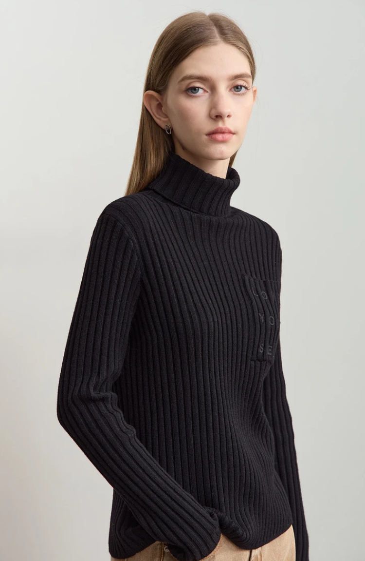 Ribbed High Neck Knitted Top