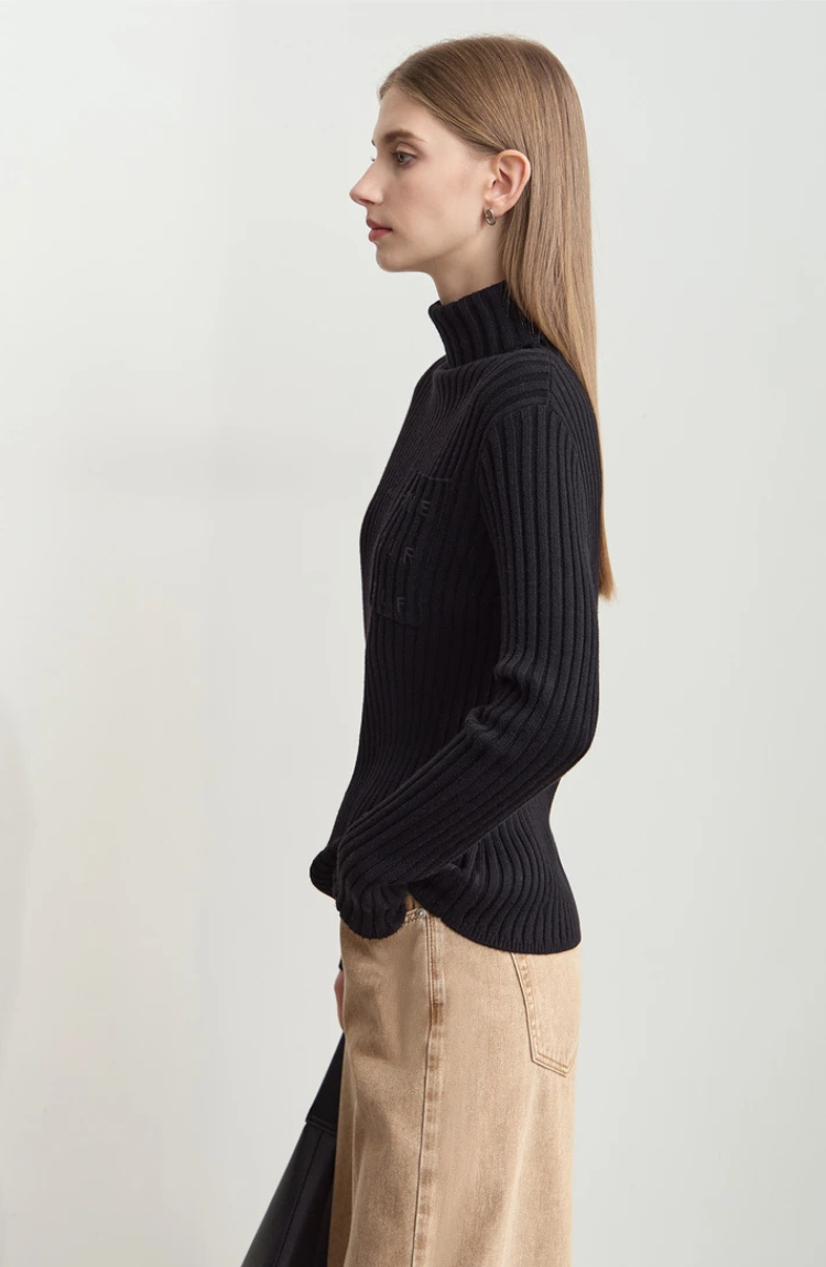 Ribbed High Neck Knitted Top