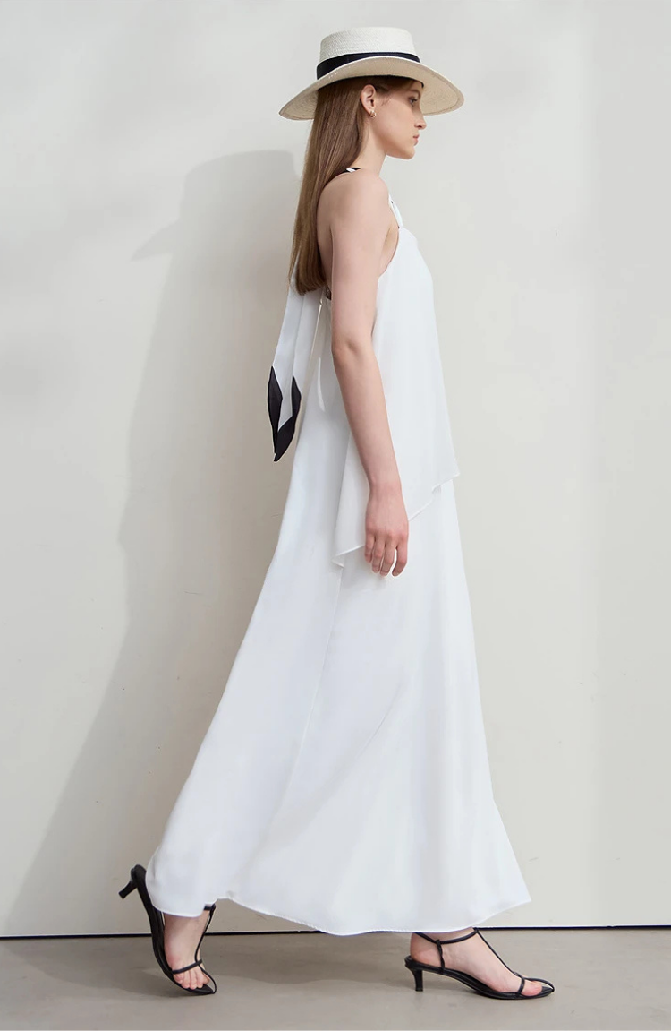 Black Maxi Slip Dress with Double Layer Bodice