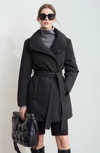 Belted Down Jacket with Shawl Collar