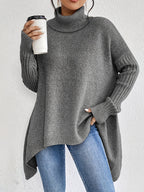 Oversized Roll Neck Jumper for Women with Asymmetric Hem