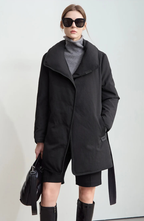 Belted Down Jacket with Shawl Collar