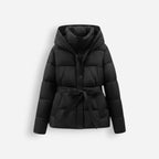 Belted Hooded Puffer Jacket for Women