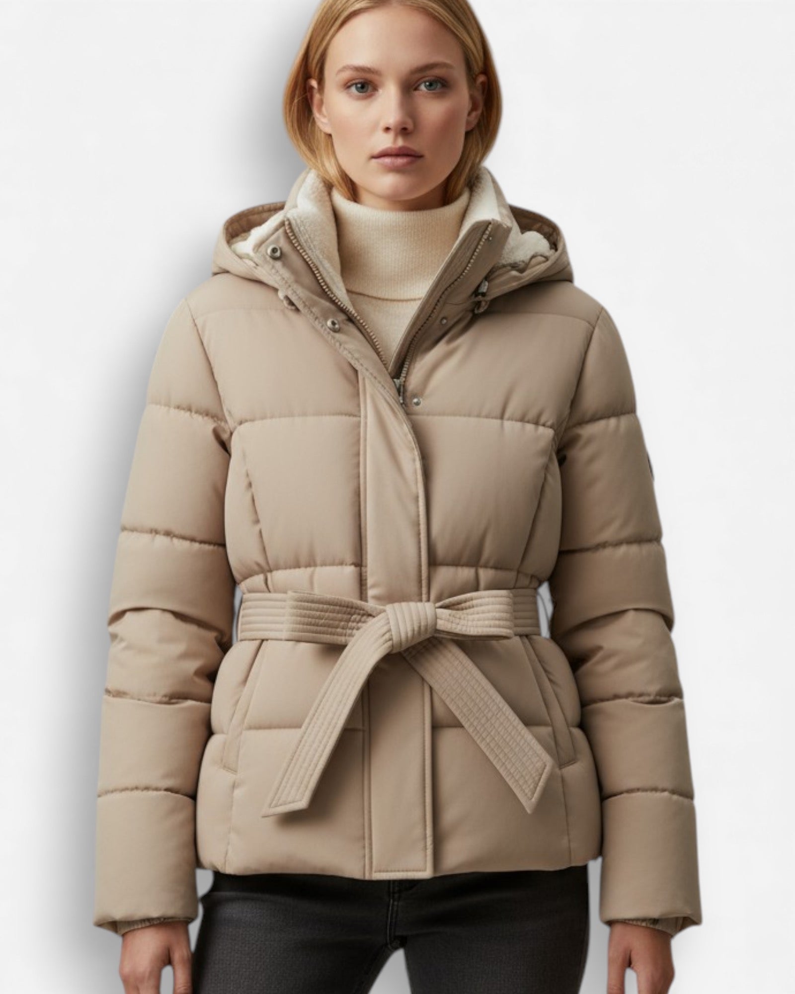 Belted Hooded Puffer Jacket for Women
